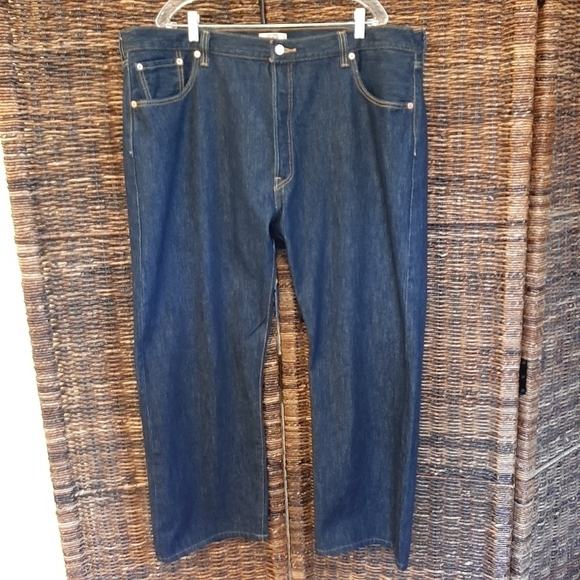 NEW Levi's 501 44x32 Straight Leg Button Fly 100% Rigid Denim Jeans Dark Wash - Picture 1 of 8
